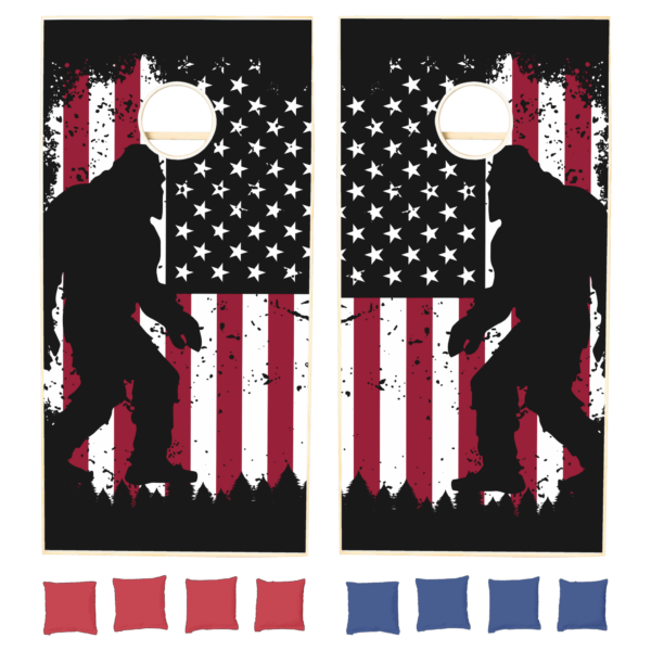 Patriotic Bigfoot and USA Flag Cornhole set