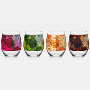 Colorful stemless wine glasses