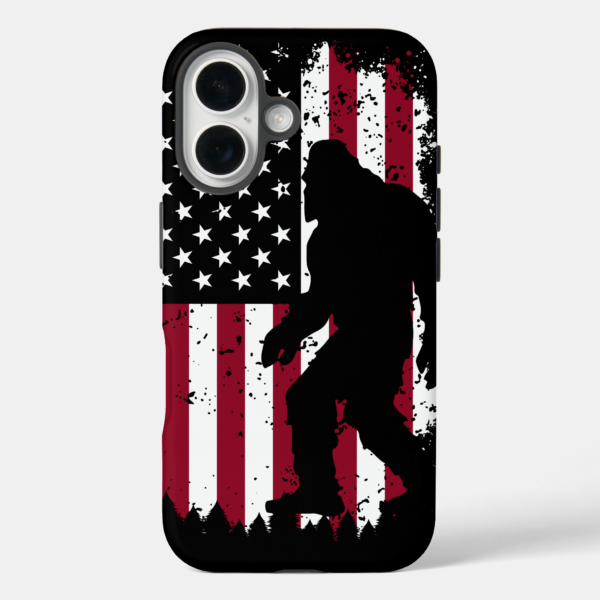 Patriotic Bigfoot iPhone 16 case.