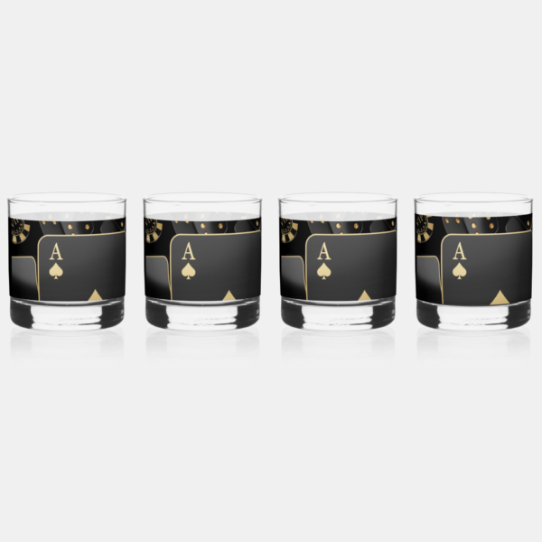 Black and Gold Poker themed Whiskey Glasses