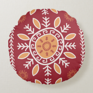 Colorful Red, Simple Tribal Pattern, Round Pillow