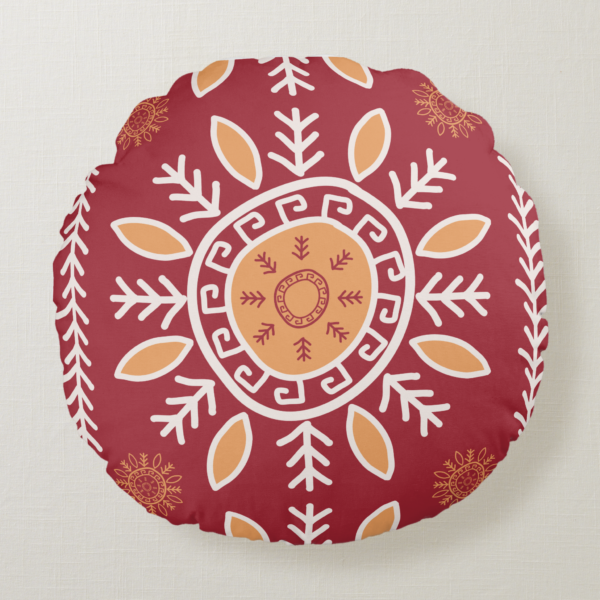 Colorful Red, Simple Tribal Pattern, Round Pillow