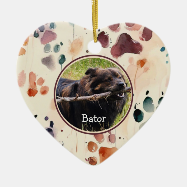 Custom Heart Dog Paw Photo Ceramic Ornament - Image 6