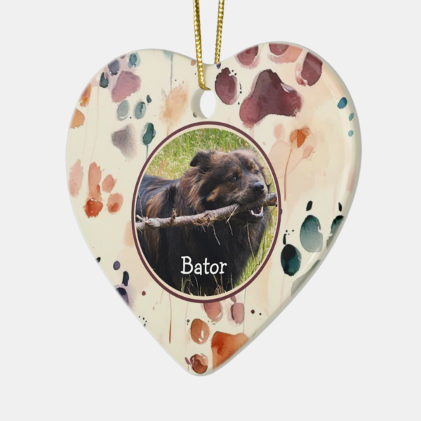 Custom Heart Dog Paw Photo Ceramic Ornament - Image 4