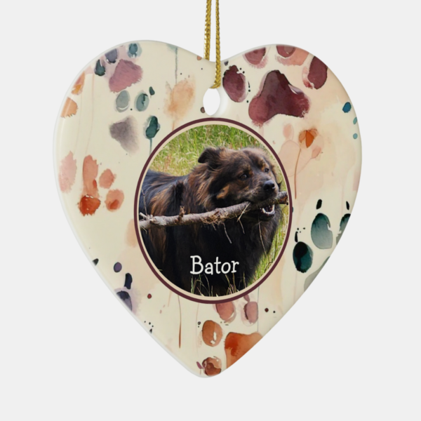 Custom Heart Dog Paw Photo Ceramic Ornament - Image 2