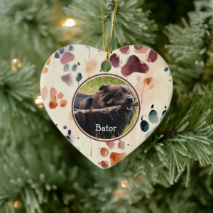 Custom Dog Paw Heart shaped Ceramic Ornament.